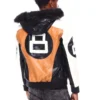 Original Men's Eight Ball Color Block Timber and Black Fur Hooded Bomber Leather Jacket