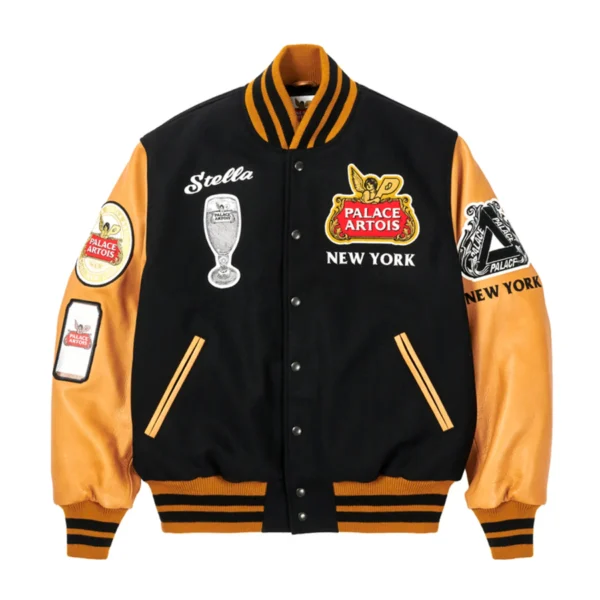 Palace x Stella Artois Stadium Gold and Black Varsity Jacket