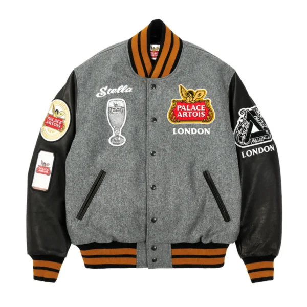 Palace x Stella Artois Stadium Grey and Black Varsity Jacket