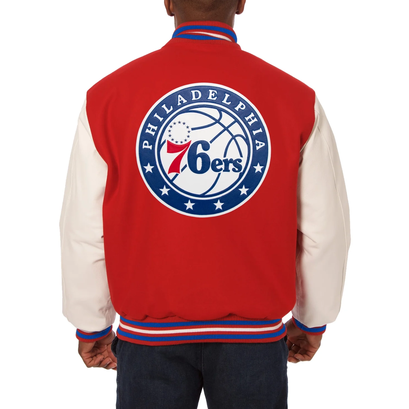 Philadelphia 76ers Domestic Two Tone Red Wool Varsity Jacket 1