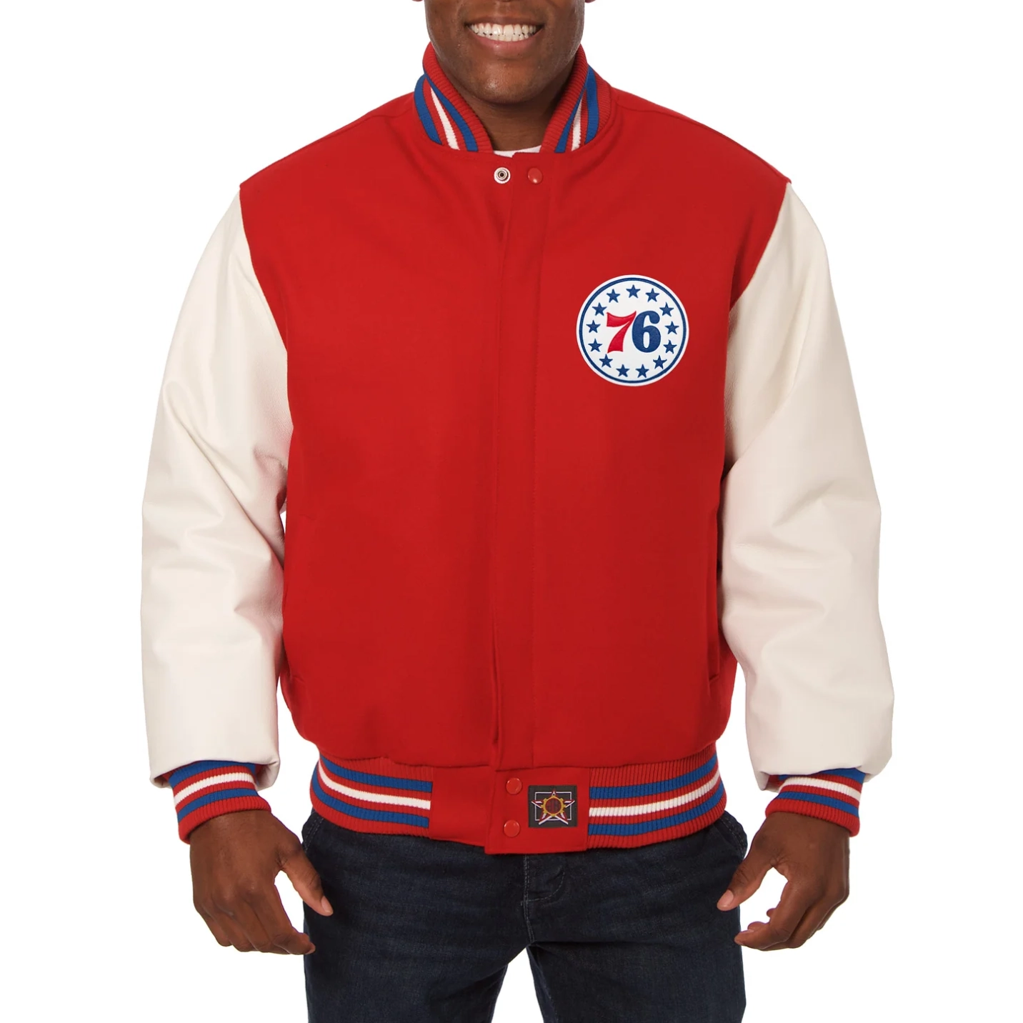 Philadelphia 76ers Domestic Two Tone Red Wool Varsity Jacket