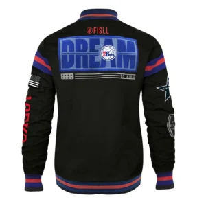 Philadelphia 76ers FISLL x Black History Collection Black Varsity Jacket 1