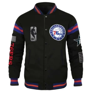 Philadelphia 76ers FISLL x Black History Collection Black Varsity Jacket
