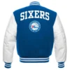 Philadelphia 76ers Letterman Blue Wool and Leather Varsity Jacket 1