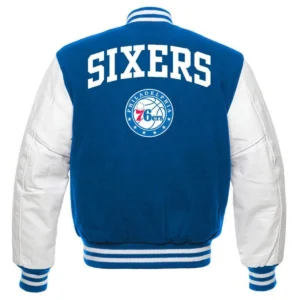 Philadelphia 76ers Letterman Blue Wool and Leather Varsity Jacket 1
