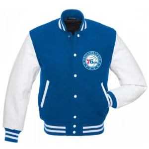 Philadelphia 76ers Letterman Blue Wool and Leather Varsity Jacket