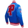 Philadelphia 76ers Mashup Blue Satin Varsity Jacket 2