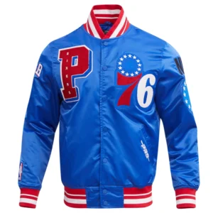 Philadelphia 76ers Mashup Blue Satin Varsity Jacket