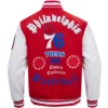 Philadelphia 76ers Old English Rib Knitted Wool and Leather Red and White Varsity Jacket 3