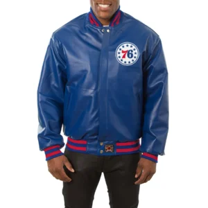 Philadelphia 76ers Real Blue Leather Jacket