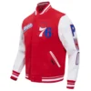 Philadelphia 76ers Red Script Tail Wool Varsity Jacket 1