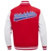 Philadelphia 76ers Red Script Tail Wool Varsity Jacket 3