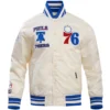 Philadelphia 76ers Retro Classic Satin Cream Varsity Jacket