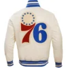 Philadelphia 76ers Retro Classic Satin Cream Varsity Jacket 3