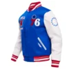 Philadelphia 76ers Retro Men’s Retro Classic Royal Blue and Red Varsity Jacket 1