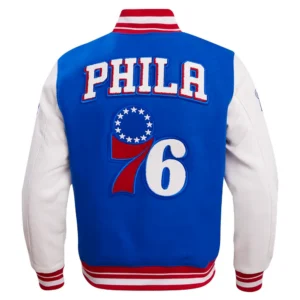Philadelphia 76ers Retro Men’s Retro Classic Royal Blue and Red Varsity Jacket 3