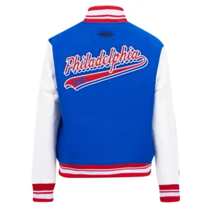 Philadelphia 76ers Script Tail Blue Wool Varsity Jacket 3