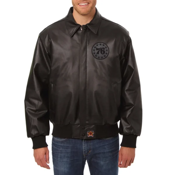 Philadelphia 76ers Shirt Collar Bomber Varsity Black Jacket