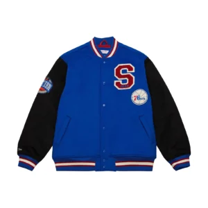Philadelphia 76ers Team Legacy Satin Varsity Blue Jacket