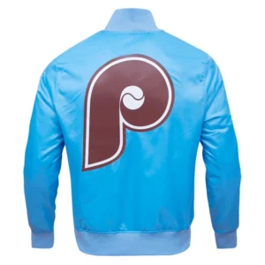 Philadelphia Phillies Big Logo Full-Snap Blue Satin Varsity Jacket 3
