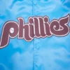 Philadelphia Phillies Big Logo Full-Snap Blue Satin Varsity Jacket 4