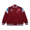 Philadelphia Phillies Cooperstown Heavyweight Rib Knitted Satin Varsity Red Jacket