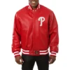 Philadelphia Phillies Full Real Full Leather Varsity Jacket -Red