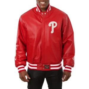Philadelphia Phillies Full Real Full Leather Varsity Jacket -Red