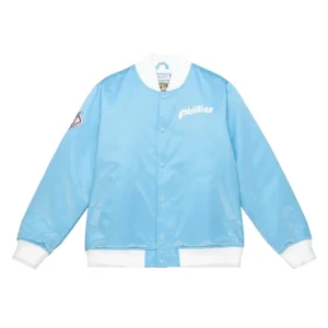 Philadelphia Phillies Heavyweight Full-Snap Sky Blue Satin Varsity Jacket