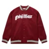 Philadelphia Phillies Lightweight Satin Full-Snap Rib Knitted Satin Maroon Varsity Jacket