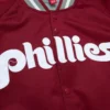Philadelphia Phillies Lightweight Satin Full-Snap Rib Knitted Satin Maroon Varsity Jacket 2