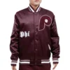 Philadelphia Phillies Old English Full-Snap Satin Varsity Maroon Jacket