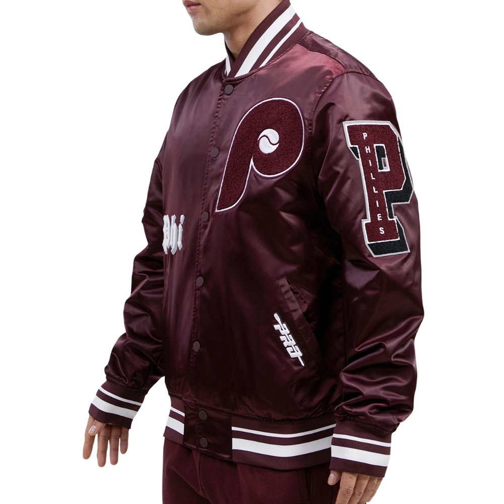 Philadelphia Phillies Old English Full-Snap Satin Varsity Maroon Jacket 3