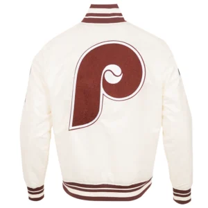 Philadelphia Phillies Retro Classic Full-Snap Satin Varsity White Jacket 1