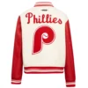 Philadelphia Phillies Retro Classic Women’s CreamRed Wool & Leather Varsity Jacket 1