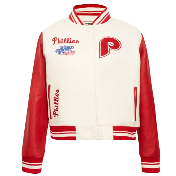 Philadelphia Phillies Retro Classic Women’s CreamRed Wool & Leather Varsity Jacket