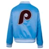 Philadelphia Phillies Retro Classic Women’s Full-Snap Satin Varsity Blue Jacket 1