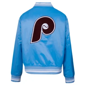 Philadelphia Phillies Retro Classic Women’s Full-Snap Satin Varsity Blue Jacket 1