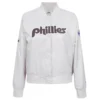 Philadelphia Phillies Retro Classic Women’s Full-Snap Satin Varsity White Jacket
