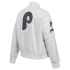 Philadelphia Phillies Retro Classic Women’s Full-Snap Satin Varsity White Jacket 3