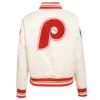 Philadelphia Phillies Retro Classic Women’s Full-Snap White Satin Varsity Jacket 1