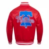 Philadelphia Phillies Script Tail Satin Varsity Red Jacket 1