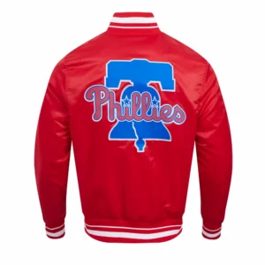 Philadelphia Phillies Script Tail Satin Varsity Red Jacket 1