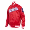Philadelphia Phillies Script Tail Satin Varsity Red Jacket 2