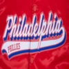 Philadelphia Phillies Script Tail Satin Varsity Red Jacket 3