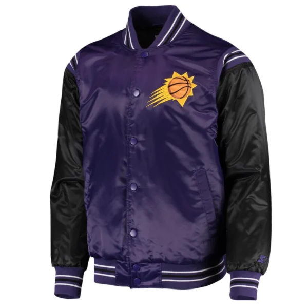 Phoenix Suns Enforcer Full-Snap Purple and Black Satin Varsity Jacket