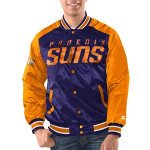 Phoenix Suns Renegade Orange and Purple Satin Varsity Jacket