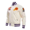 Phoenix Suns Retro Classic Full-Snap Satin Varsity Cream Jacket 1