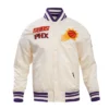 Phoenix Suns Retro Classic Full-Snap Satin Varsity Cream Jacket