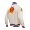 Phoenix Suns Retro Classic Full-Snap Satin Varsity Cream Jacket 2